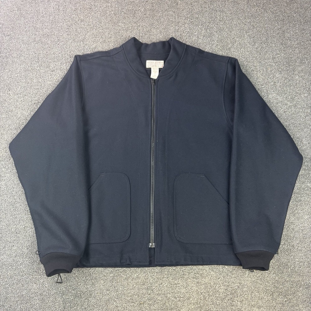 Vintage Filson Mackinaw Wool Bomber Jacket Mens XL Navy USA Made Zip Up Style 92